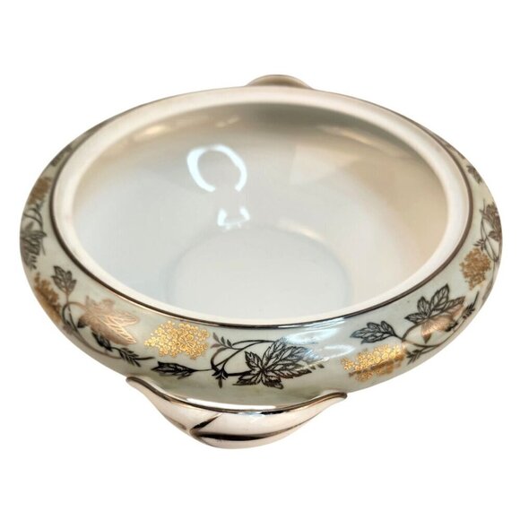 Noritake China Silvine 5487 Handled Serving Bowl With Floral Design & Gold Trim - Picture 1 of 10
